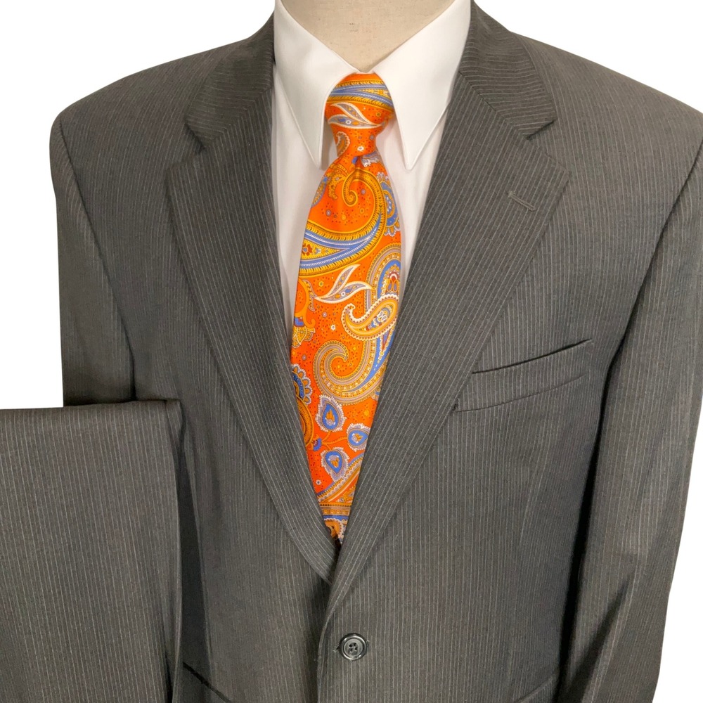 Jos A Bank Suit Men 42L Brown Blue Mini Pinstripe Executive Corporate Timeless